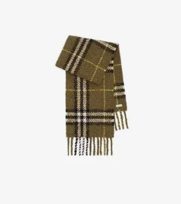 Check Alpaca Wool Blend Bouclé Scarf in Pea green