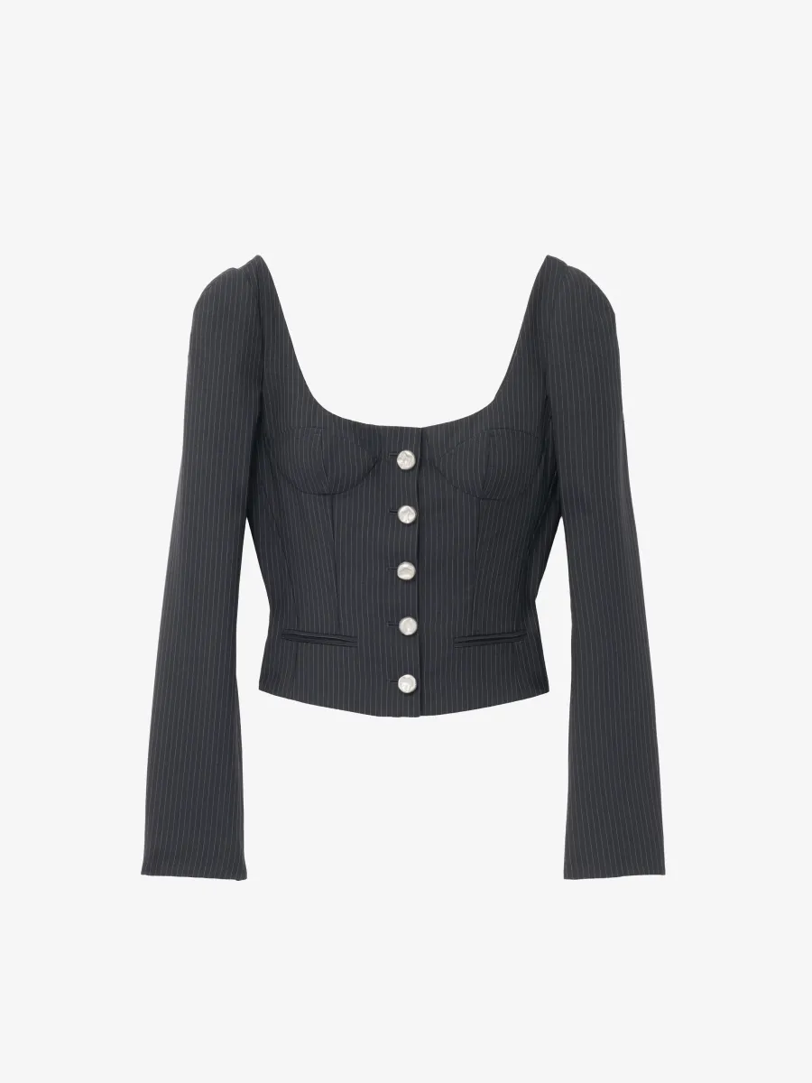 Pinstriped Fitted Jacket
