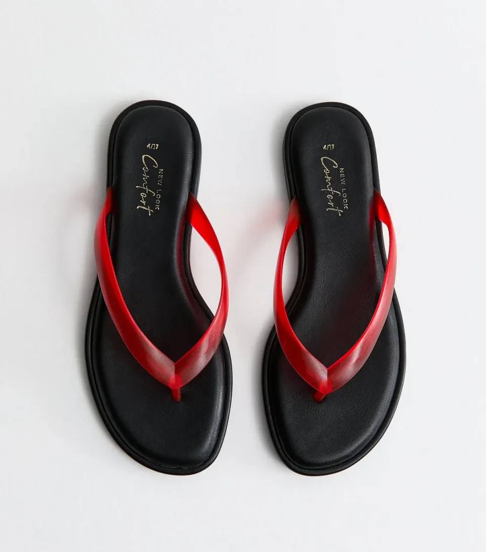 Women's Bright Red Jelly Thong Sandals Vegan