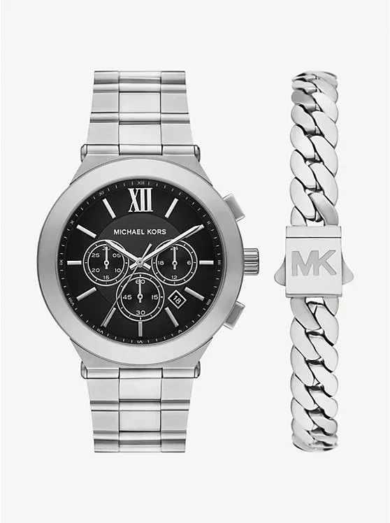 Oversized Billie Silver-Tone Watch and Bracelet Gift Set