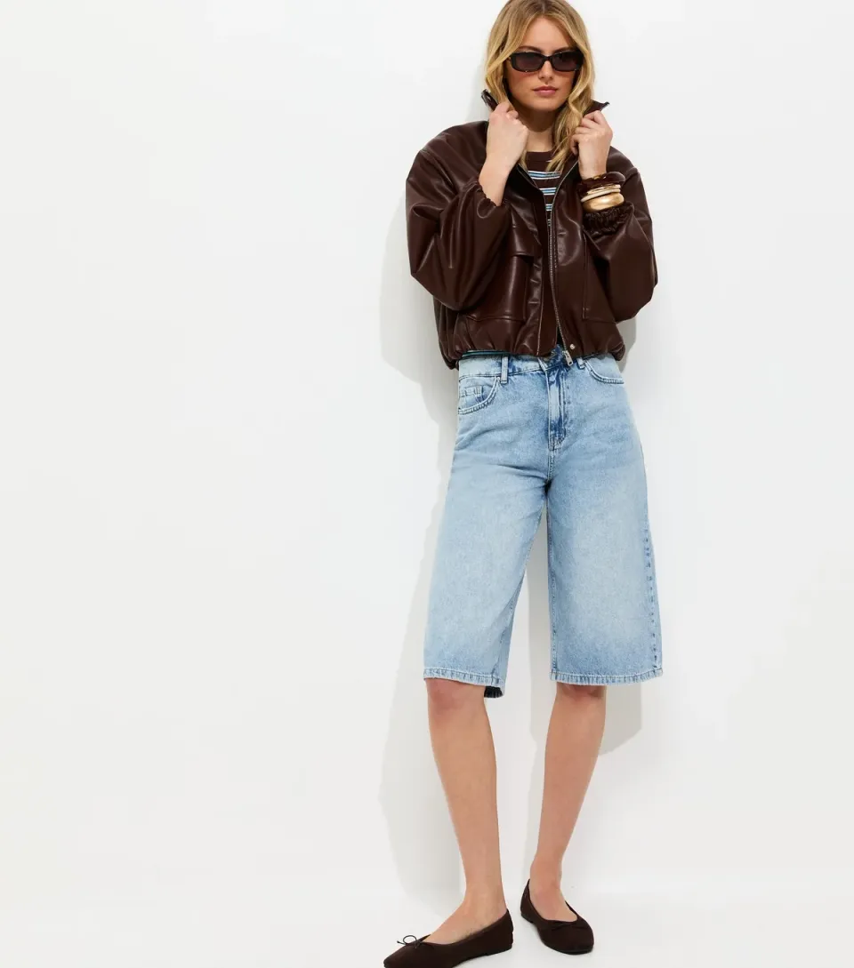 Women's Tall Light Blue Knee Length Denim Jorts
