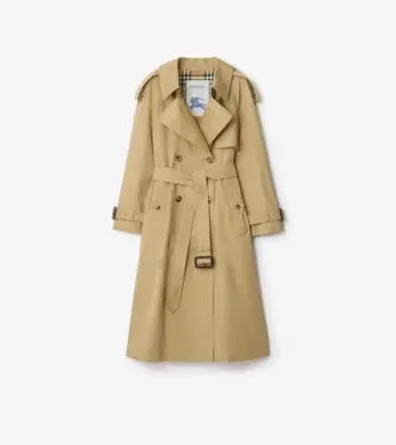 Long Gabardine Fitzrovia Trench Coat in Beige - Women, Cotton Gabardine