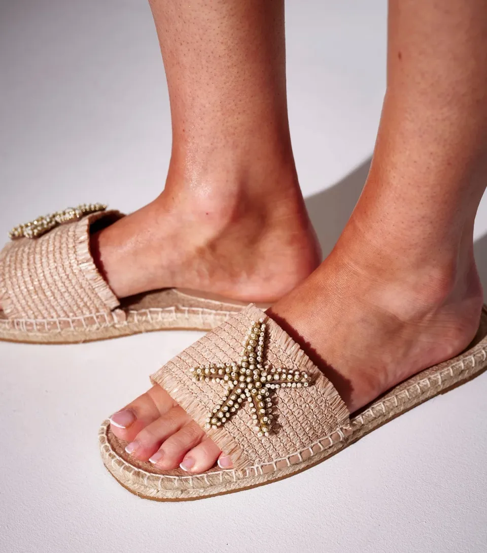 Women's Stone Beaded Starfish Espadrille Mules