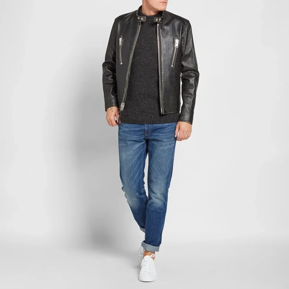 Leather Rub Off Racer Jacket