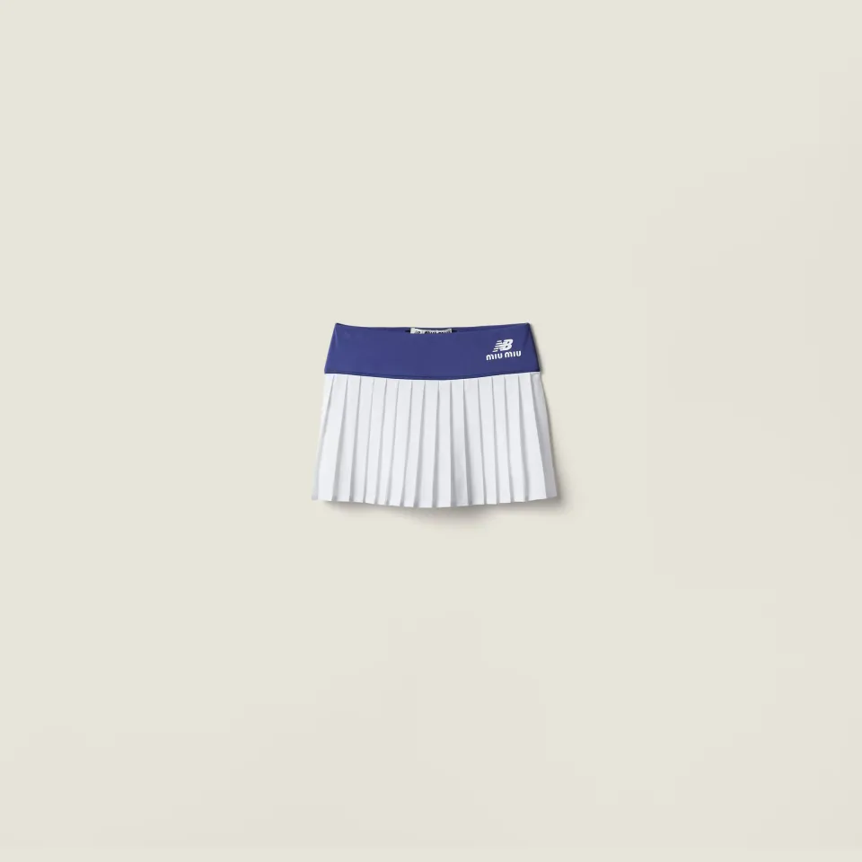 Stretch technical jersey pleated miniskirt