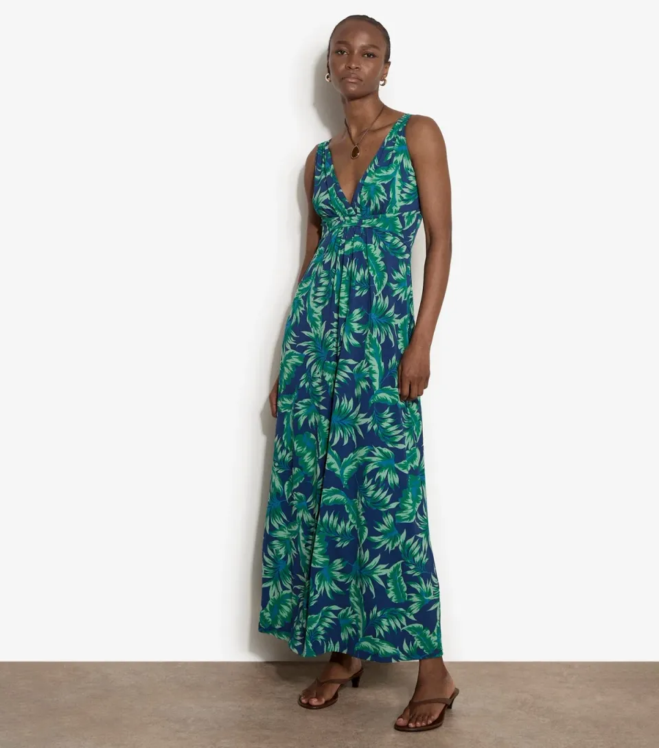 Women's Green Tropical Pattern Maxi Dress