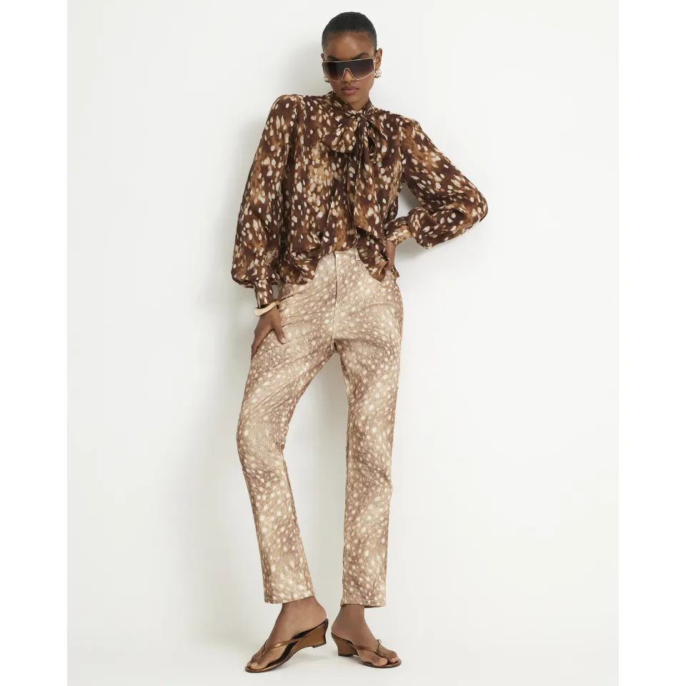 High Waisted Deer Print Cigarette Jeans