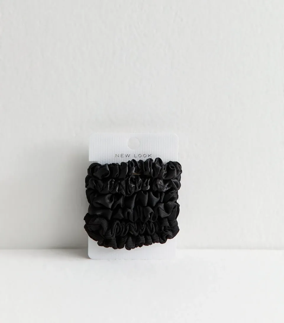 Pack of 6 Black Mini Satin Scrunchies