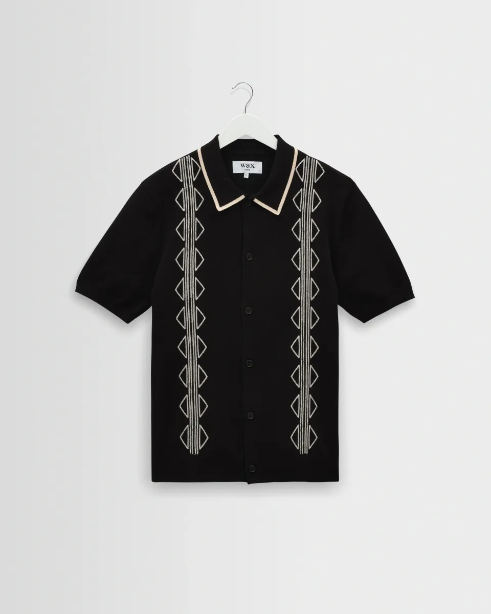 Tellaro - Black and Ecru Retro Embroidered Shirt