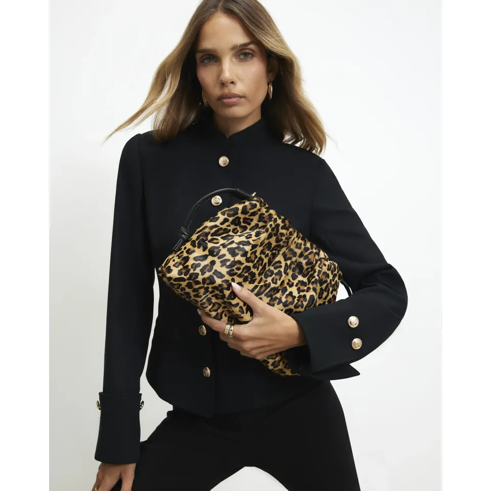Leopard Print Hair On Leather Pouch