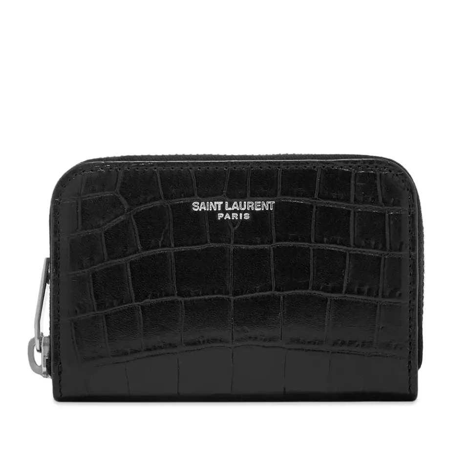 Crocodile Embossed Leather Zip Coin Purse