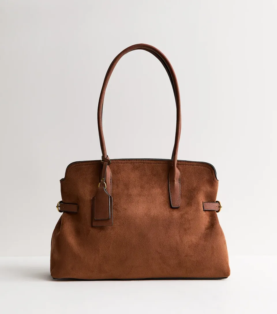 Dark Brown Faux Suede Slouchy Tote Bag