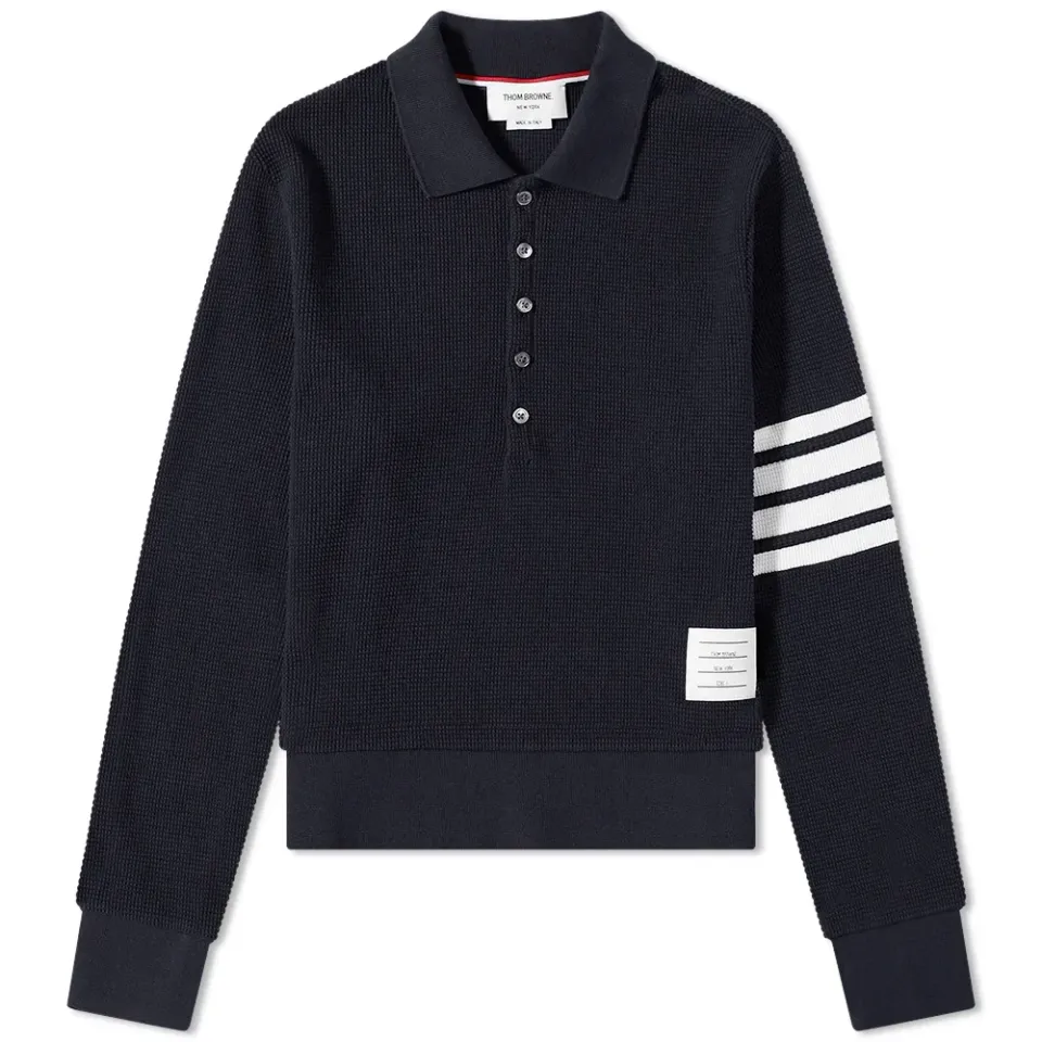 Long Sleeve 4 Bar Striped Waffle Polo