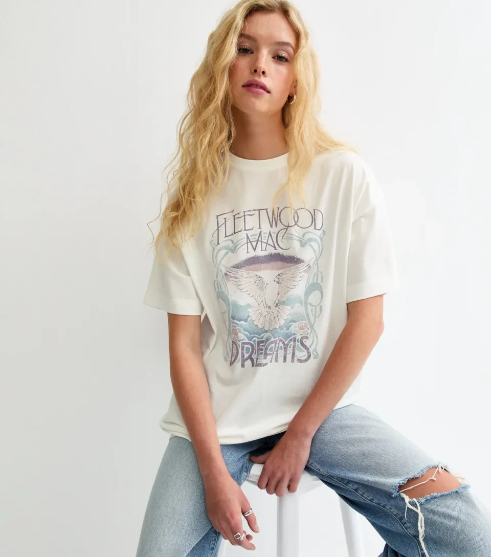 Women's White Fleetwood Mac Dreams Print Oversized T-Shirt