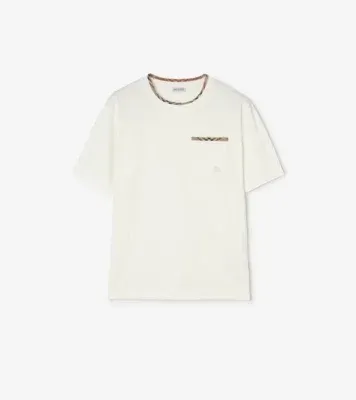 Check Trim Cotton T-shirt in Chalk white