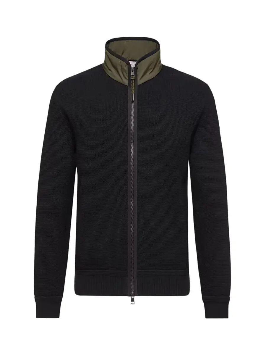 Men Zip-Up Cotton Cardigan Black