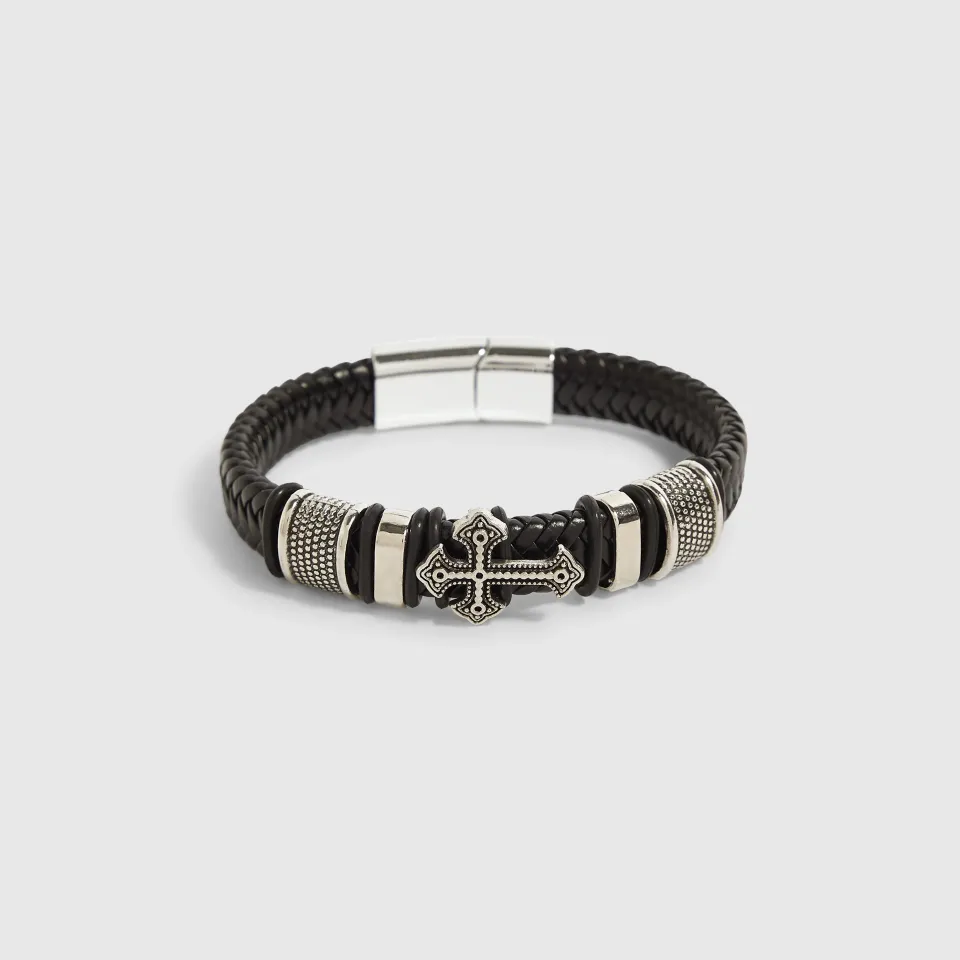Faux Leather Braid Cross Bracelet