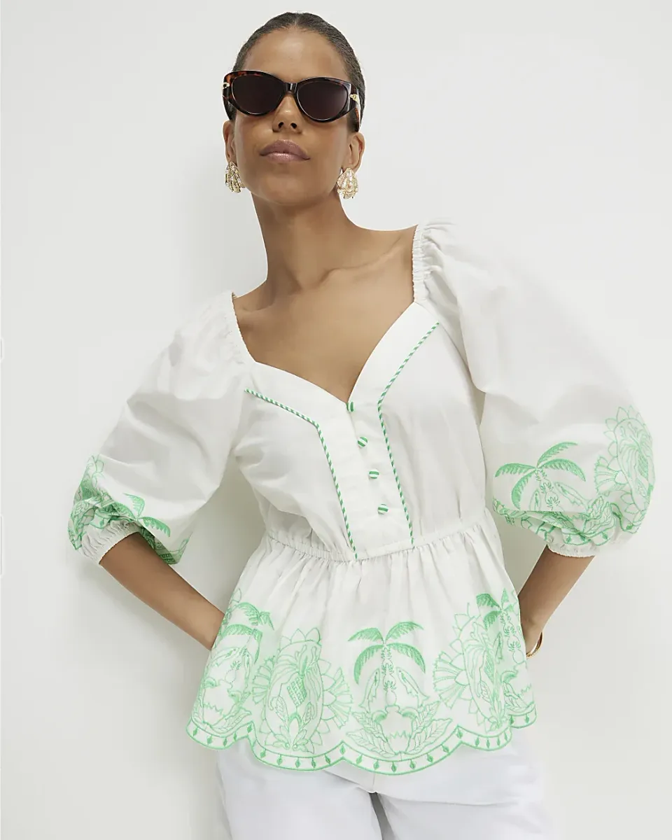 Cotton Embroidered Hem Blouse