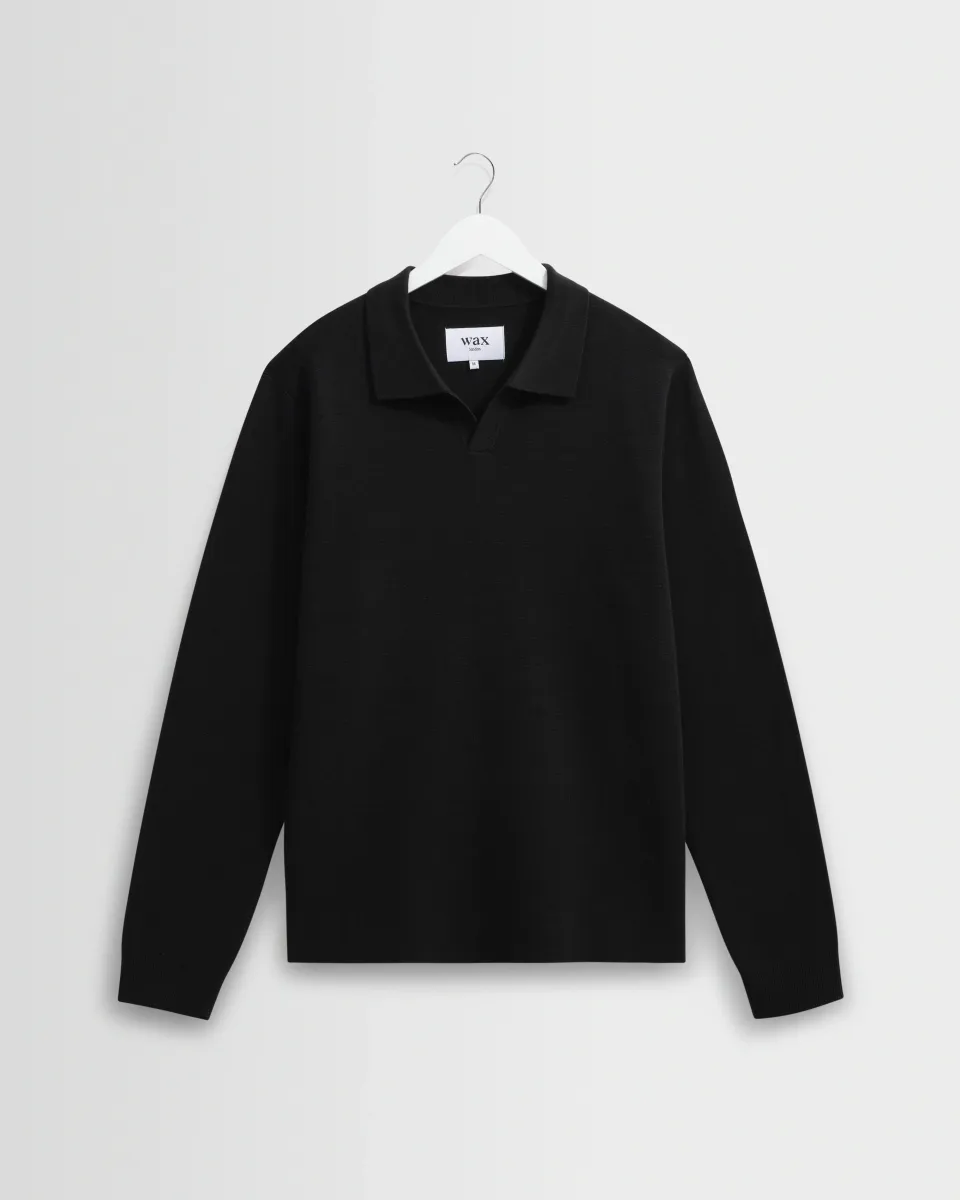 Carter - Black Open Collar Milano Knit Polo