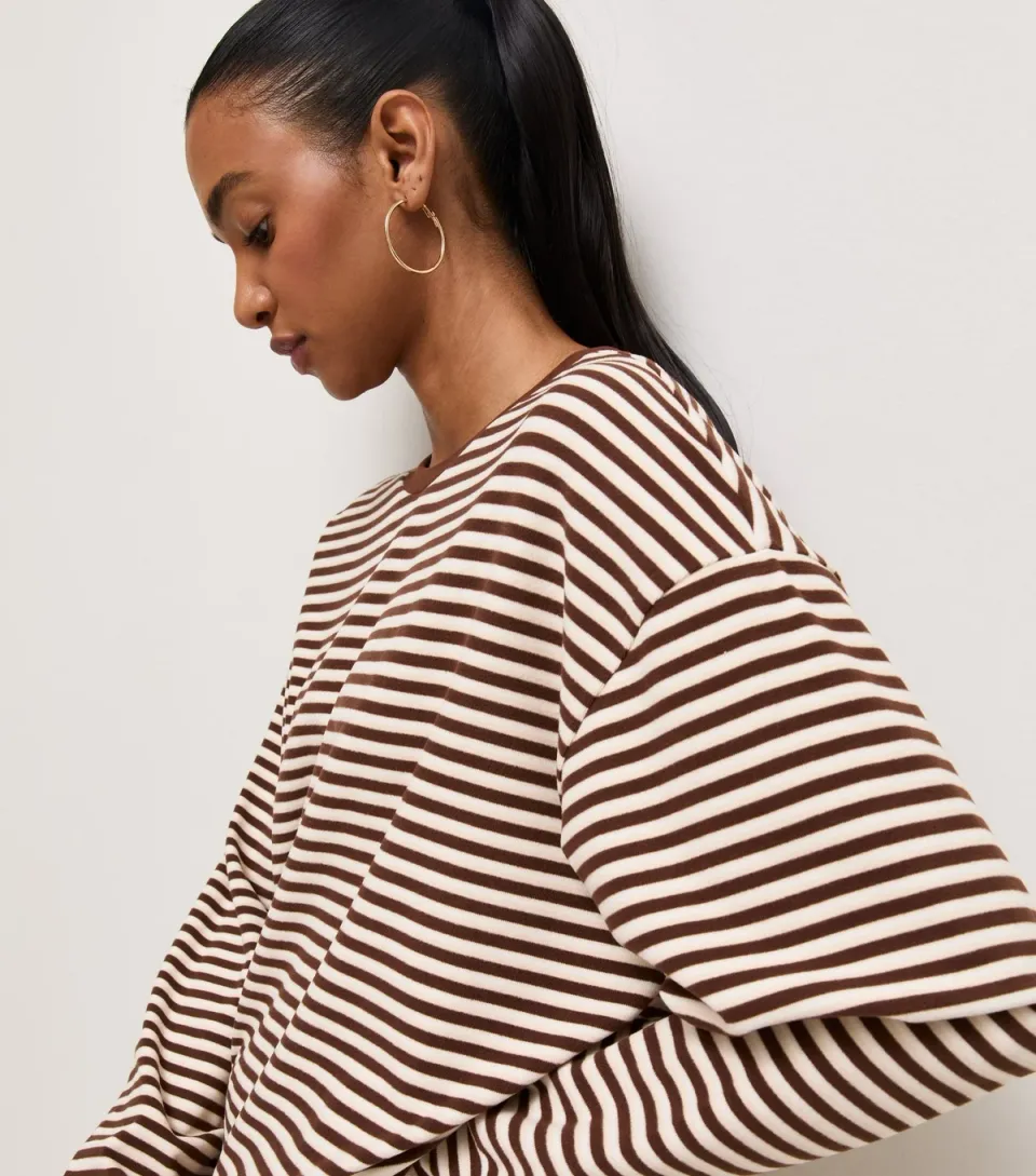 Women's Brown Cosy Stripe Jersey Sweatshirt