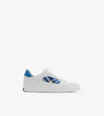 Leather and Check Terrace Sneakers​ in White/hyacinth blue