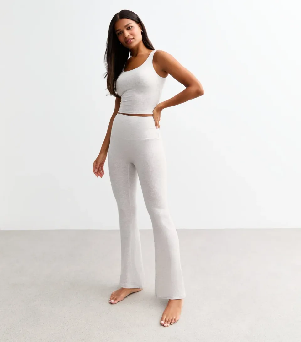 Women's Grey Ribbed Flared Leggings