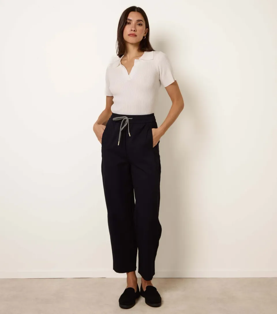 Women's Navy Elasticated Drawstring Trousers