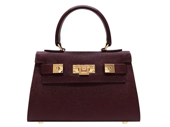 Maya Mignon Dolomite Pebble Print Calf Leather Handbag - Wine - 2