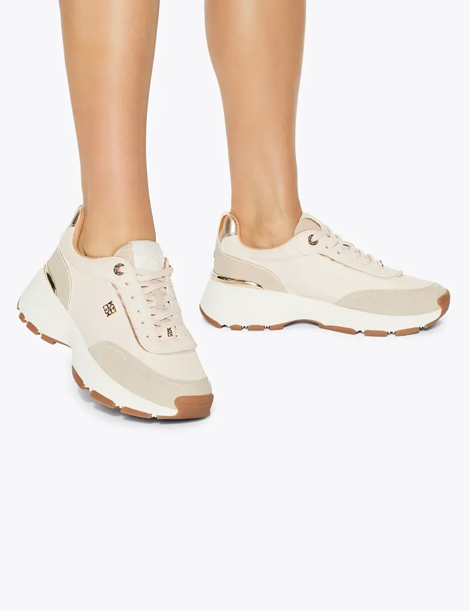 Lace Up Logo Detail Chunky Wedge Trainers Cream