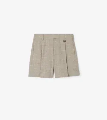 Check Wool Tailored Shorts in Cloudy white/mountain green