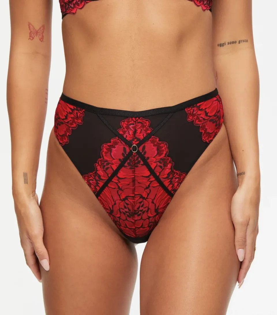 Women's Black Nightfall Floral Lace Thong