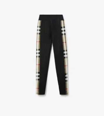 Check Trim Stretch Jersey Leggings in Black - Women, Nylon
