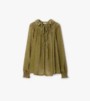 Torch Silk Blend Velvet Blouse in Cricket yellow