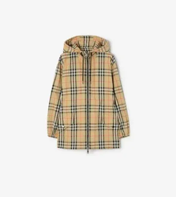 Check Nylon Hooded Jacket in Sand beige
