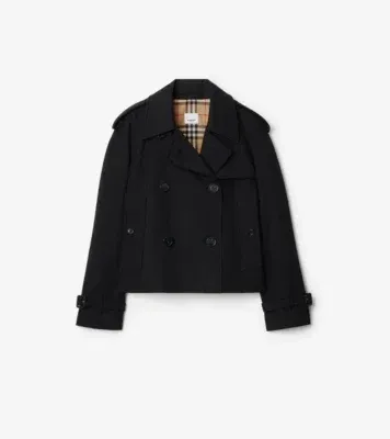 Cropped Gabardine Mayfair Trench Jacket in Black