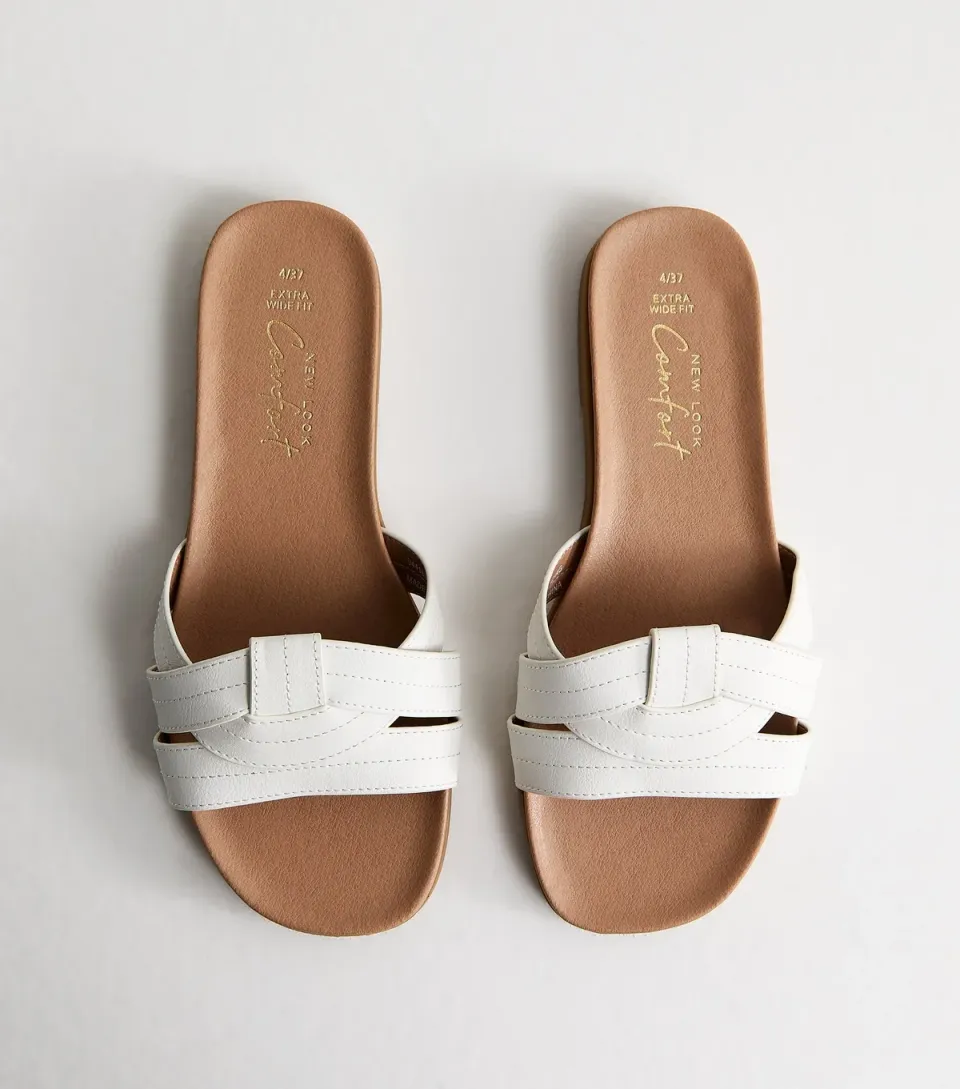 Women's Extra Wide Fit White Interwoven Sandals