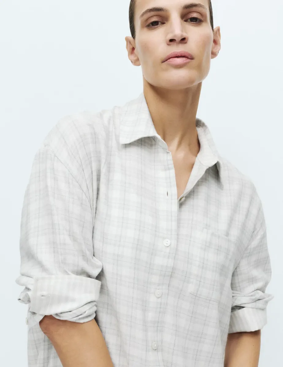 Brushed Cotton Blend Checked Nightshirt Grey Mix
