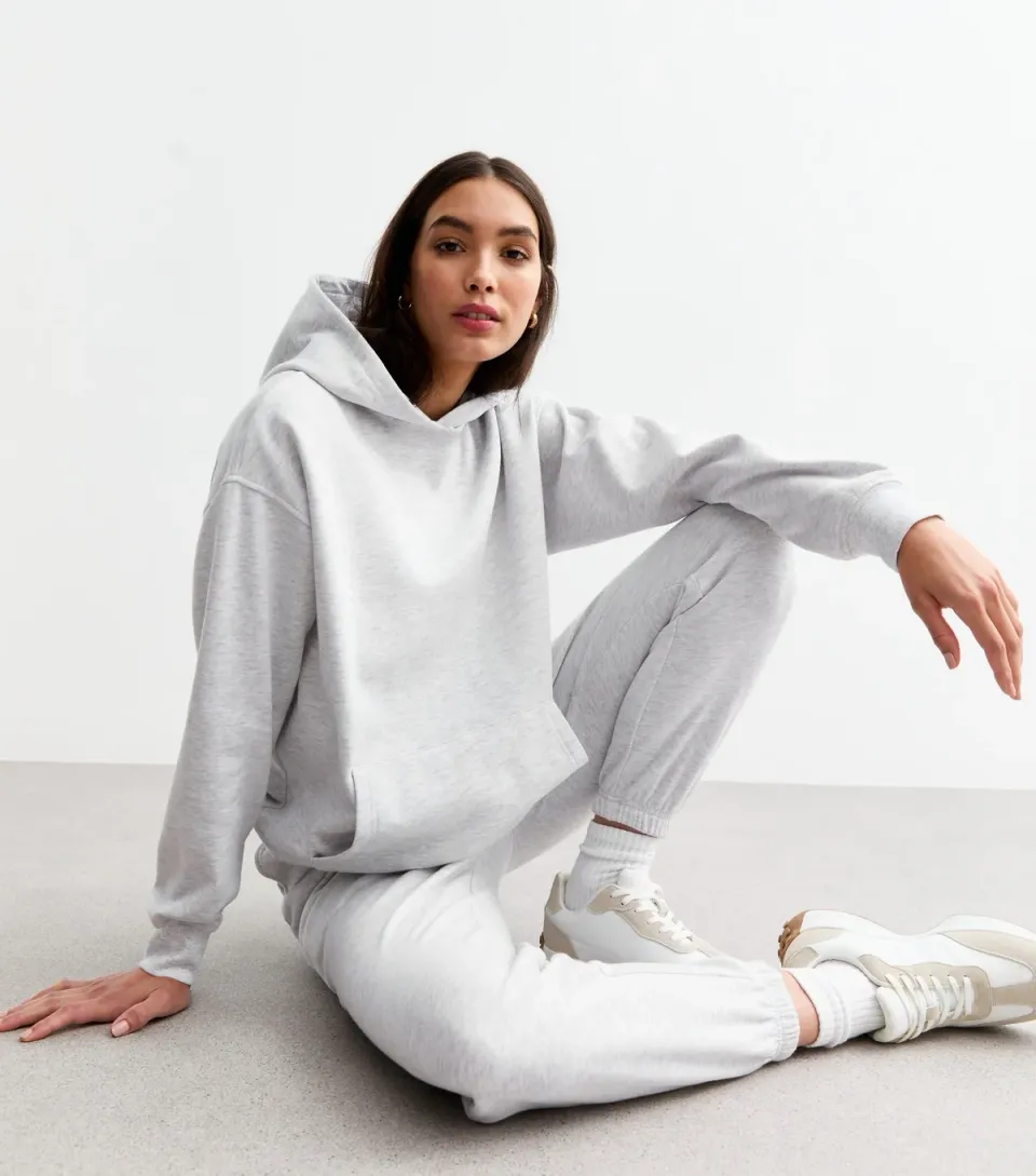 Women's Pale Grey Cotton Blend Hoodie