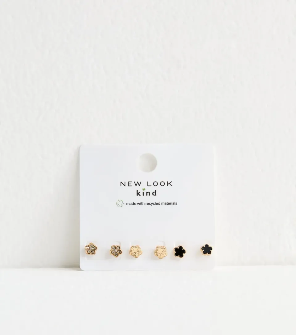 3 Pack Gold Flower Stud Earrings