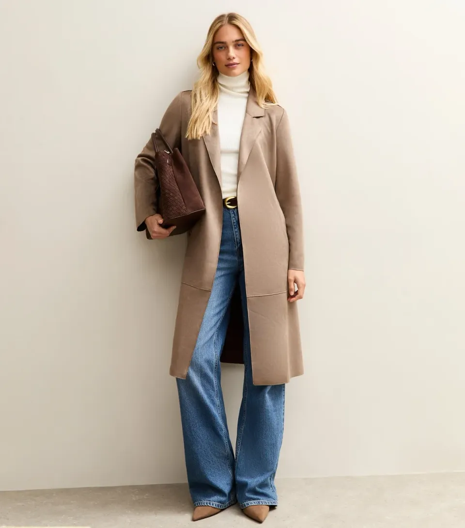 Women's Mink Faux Suede Belted Duster Coat