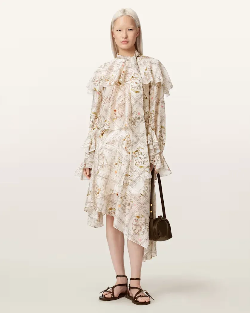 Heba Floral Organza Linen Blend Midi Skirt