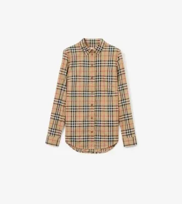 Check Stretch Cotton Shirt in Archive beige