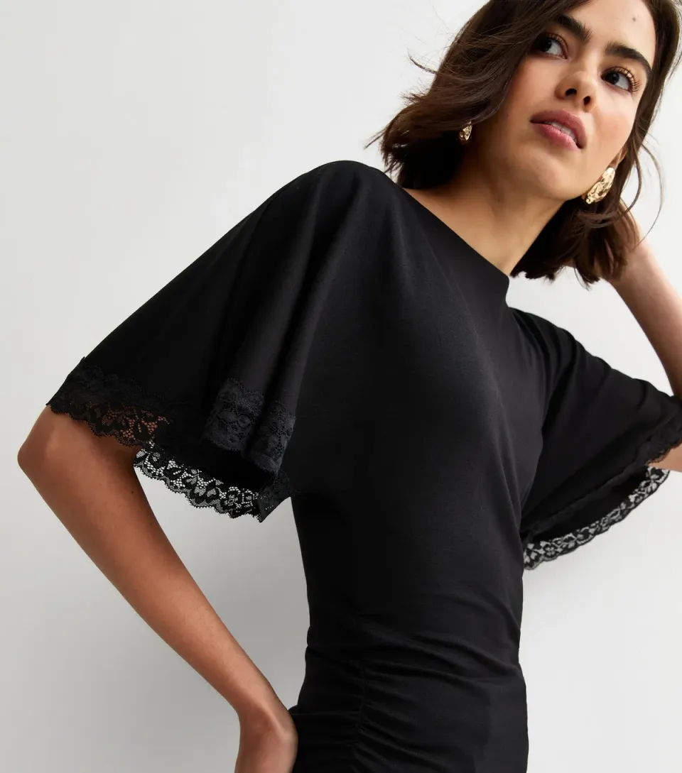 Women's Black Lace Trim Short Sleeve Corset Top