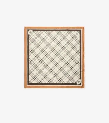 Check Knight Stamp Silk Scarf in Pebble white