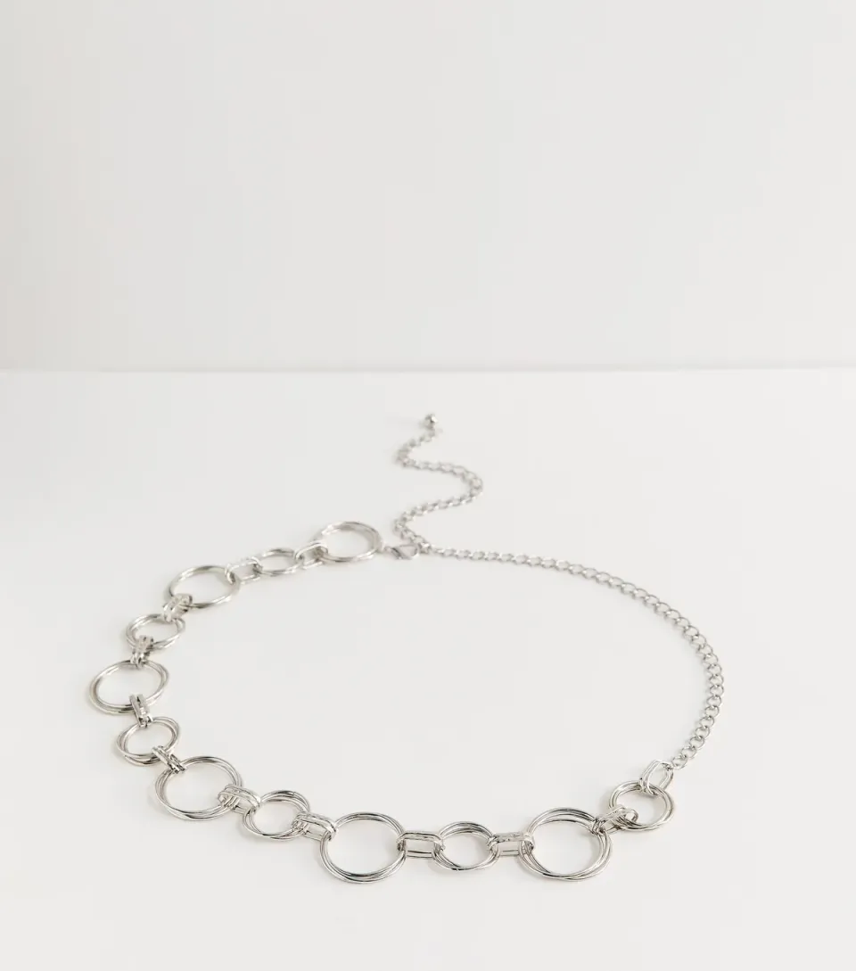 Silver Tone Multi Ring Chain Belt