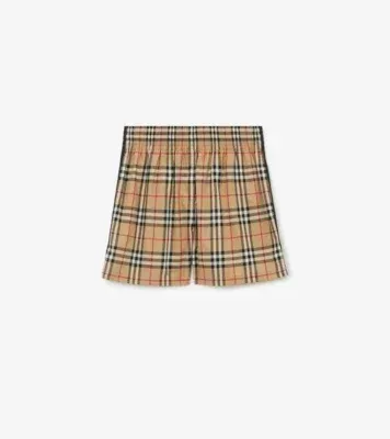 Check Stretch Cotton Shorts in Archive beige