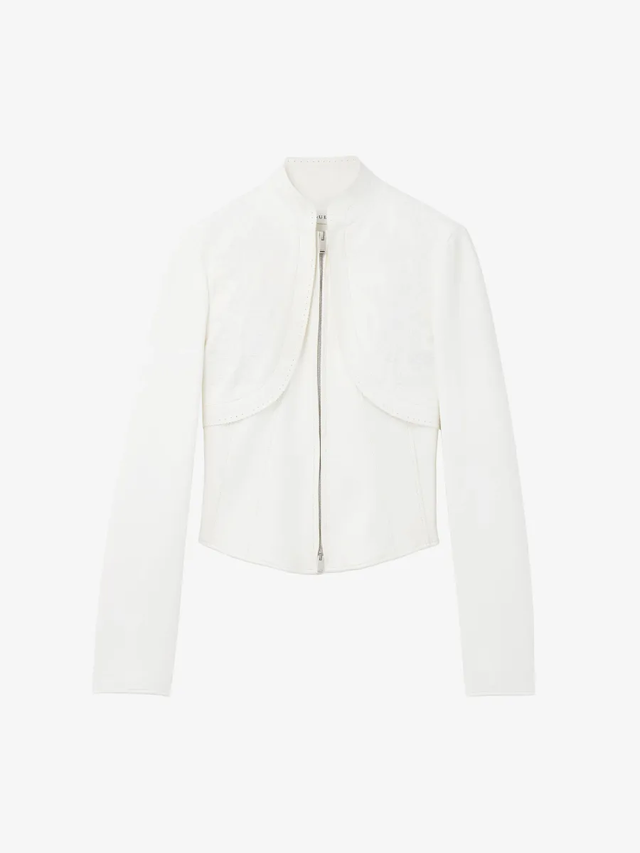 Floral Embroidery Leather Jacket