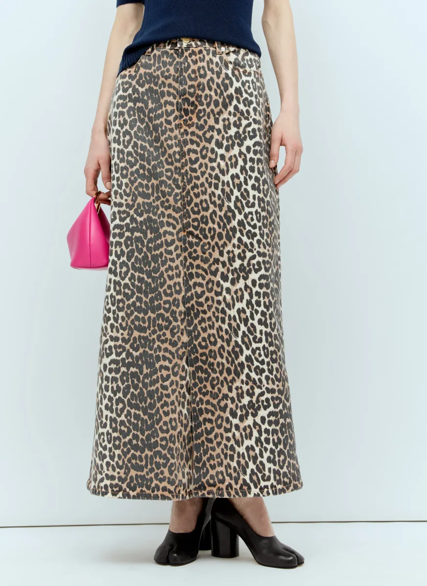 Leopard Denim Maxi Skirt
