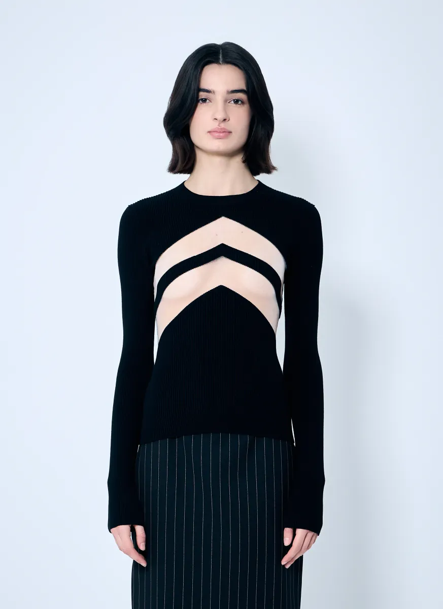 Rib Sweater With Transparent Panels
