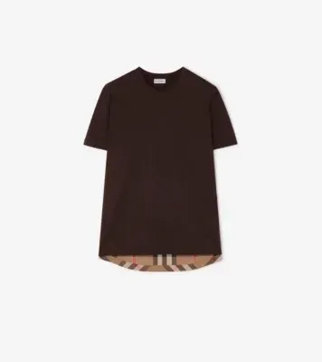 Check Panel Cotton T-shirt in Port brown